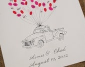 Floating Truck: Hand Drawn Thumbprint Guest Book Small Size Fits 30-70 Thumbs
