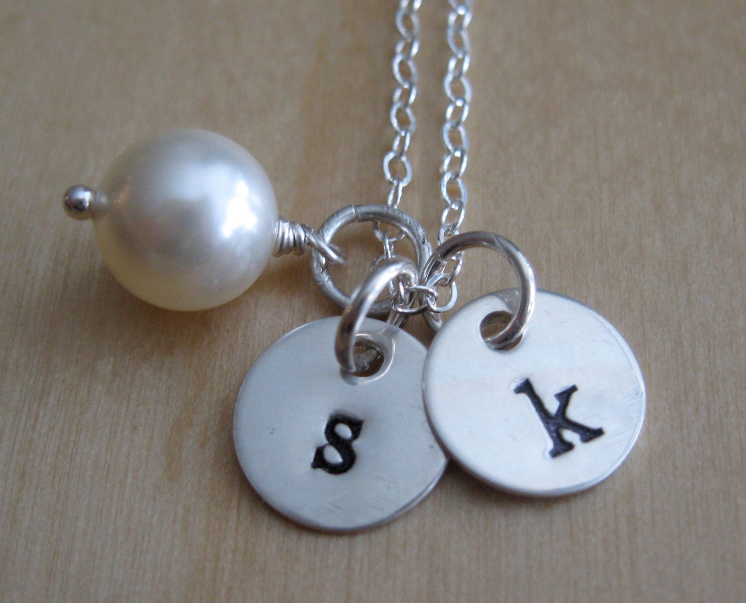 Two Little Sterling Silver Initials Necklace - Personalized Hand Stamped Necklace - LOVE LETTERS