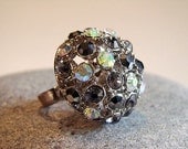 Vintage Rhinestone Cocktail Dome Ring Adjustable