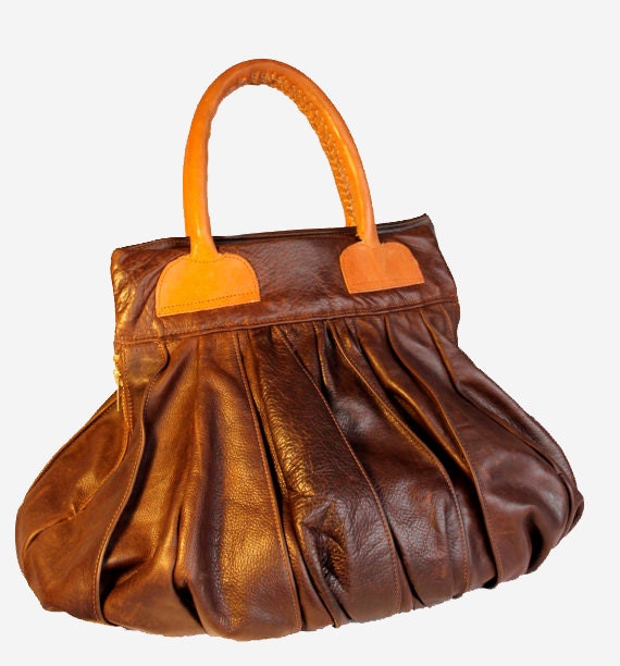 Large Leather Handbag / Brown Pebble