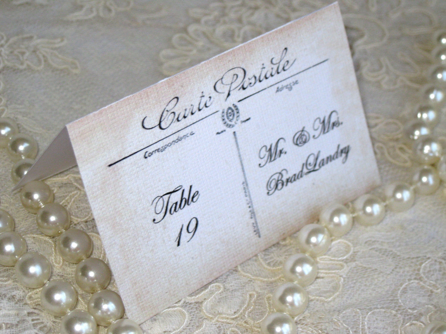 Vintage French Inspired Post Card Tented Place Cards Name Cards Escort Cards Wedding Anniversary Party Customized Color 037