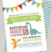 Double Sided Bright Colored Dinosaur Baby Shower Invitation