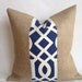 20x20 Navy and White Outdoor Fabric and Burlap Pillow Cover