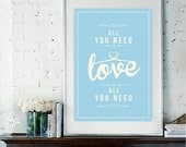 Retro Inspirational Quote Giclee Art Print - Vintage Typography Decor - Customize - Love Is All You Need UK