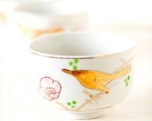 Vintage Japan Teacups Porcelain Plum Blossom and Bird Set of Three - TheOtherLifeVintage