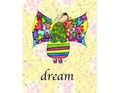 Signed Art Print "Lupita Dreams" 5x7 artwork print: meditative girl with wings inspirational angel series believe faith love joy hope