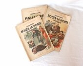 French ephemera pulp fiction book set French paper 956 pages mid century 1950s cover art detective mystery French magazine illustration