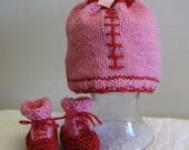 Bubblegum Pink Wool Newborn Baby Girl Football Hat and Bootie Set