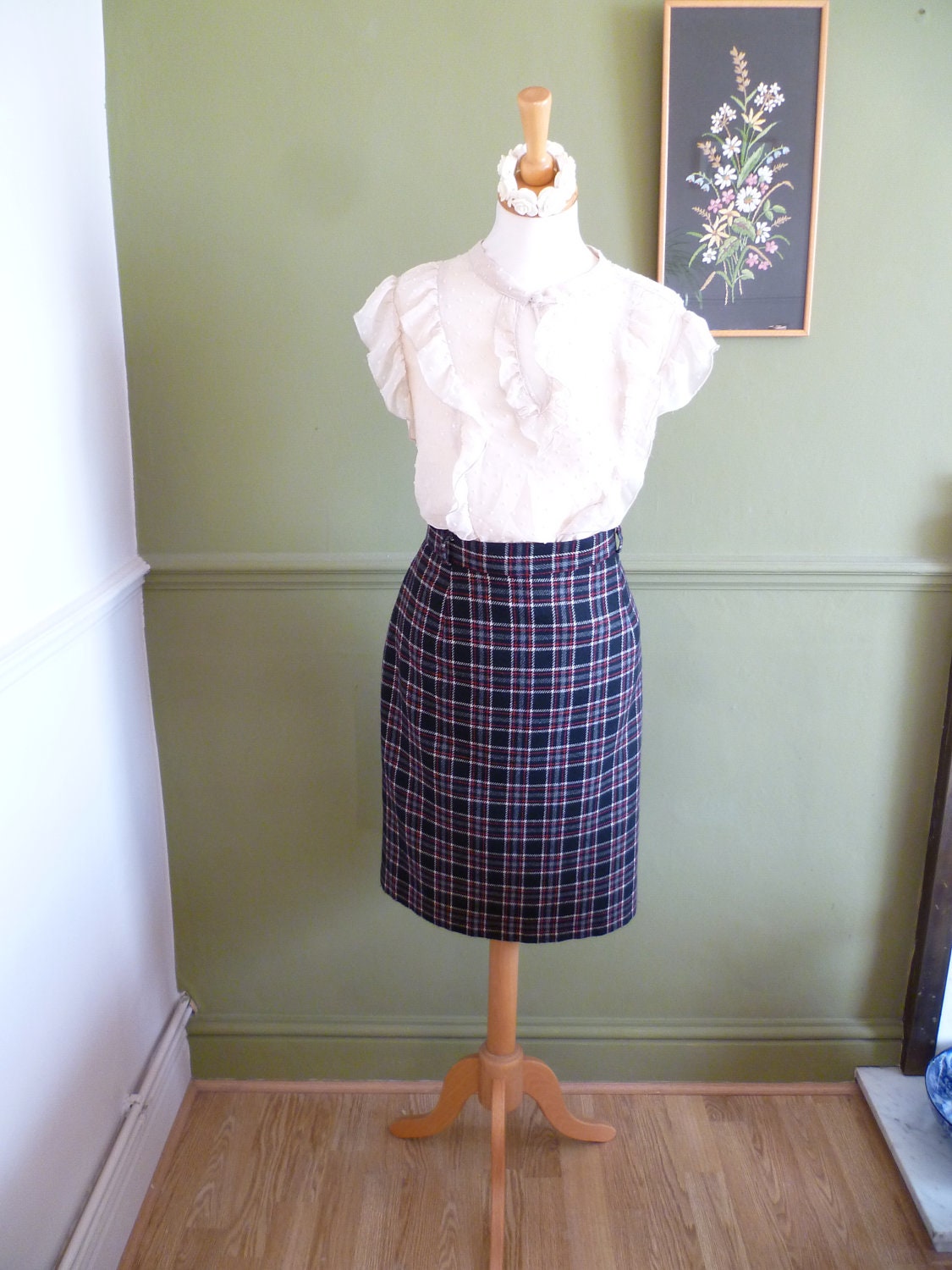 1980s Marks & Spencers Plaid / Checked Pencil Skirt - M