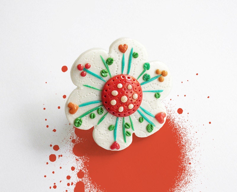 Fun Jewelry / OOAK flower ring, handmade polymer clay statement ring / "Flower Power" /