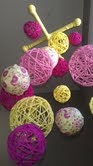 Pink and Yellow Yarn & Fabric Ball Baby Mobile - SALE