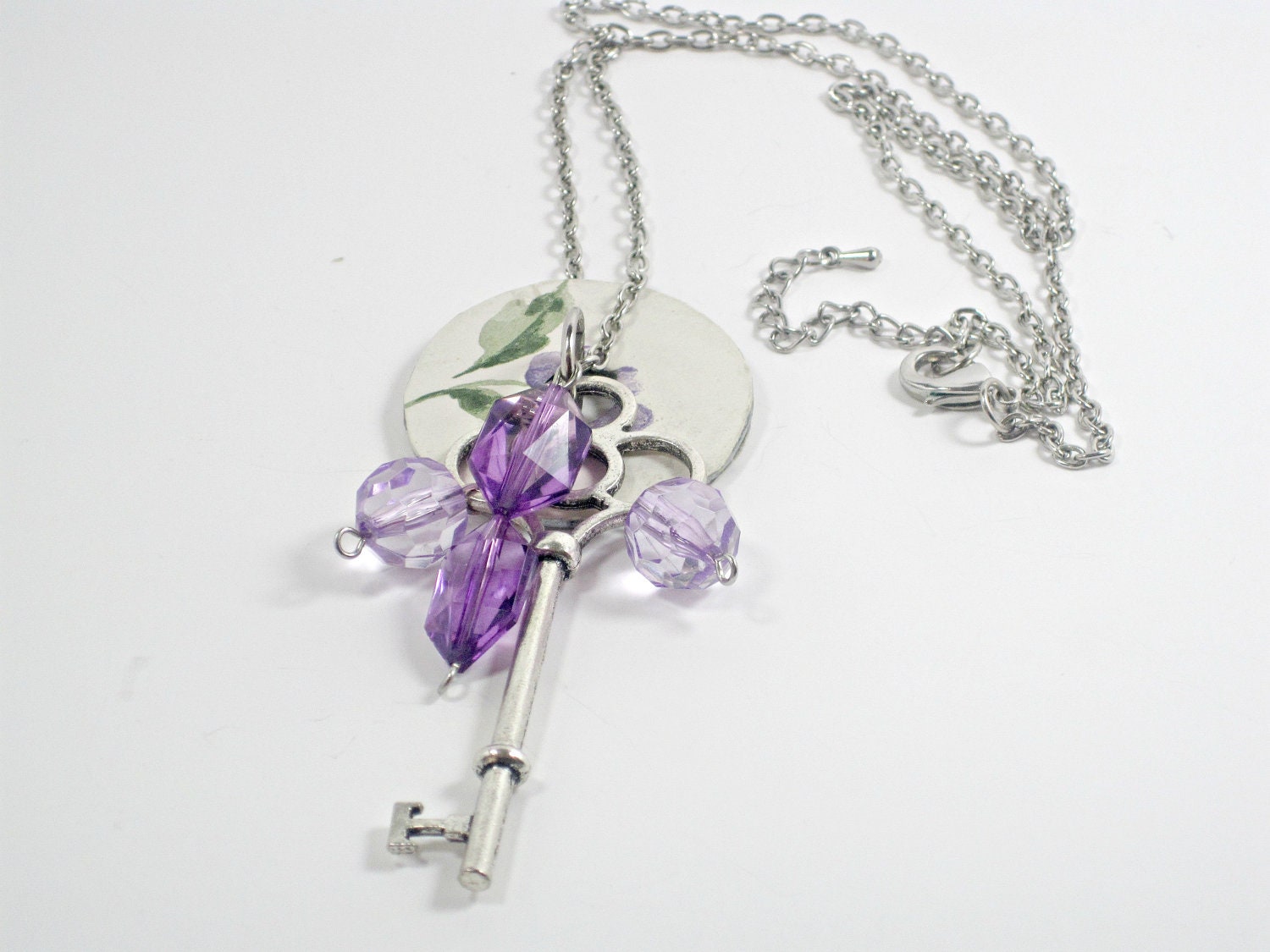 Purple Skeleton Key Necklace Altered Upcycled