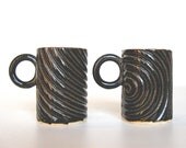 Ceramic Teacups, two modern stoneware pottery espresso coffee tea cups mugs in textured black, housewares dining serving