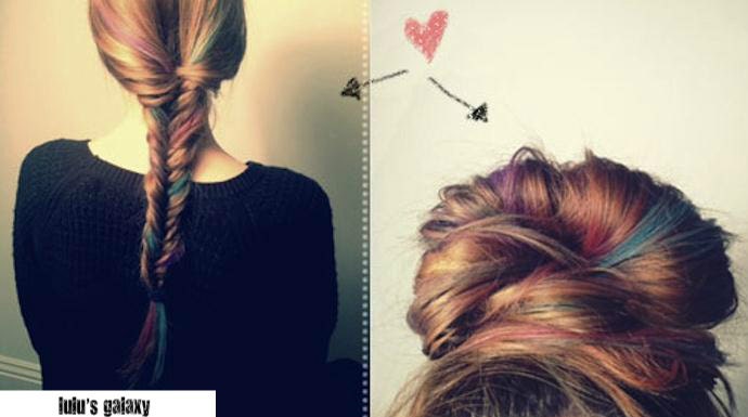 Lauren Conrad inspired RAINBOW pieces for fishtail braiding / pastel dip dye ombre hair extensions/ (12) i tips/  FREE PEOPLE style