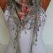 Floral Shawl/ Scarf  Grey and Red Roses Headband - Cowl with Trim Edge- Summer Trends