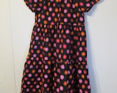 Peasant Girl's dress, Handmade clothing, black dress with orange and pink flowers, girl's clothes, Summer/fall, size 7
