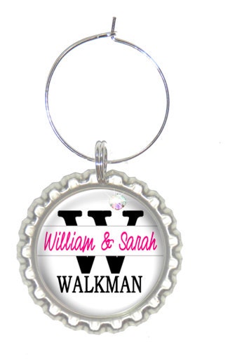 Set of 6 - PERSONALIZED WINE CHARMS - Gorgeous Wedding Monogram - Swavorski Crystals-  Wedding Favor, and Gifts - No.150