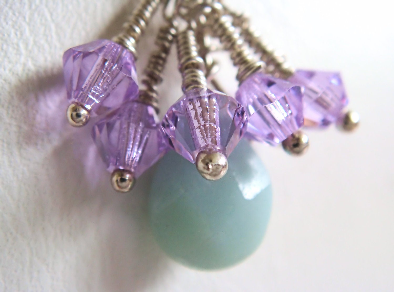 sterling silver amazonite aqua gemstone necklace lilac lavender clustered crystals cascade CRYSTALLIZED Swarovski elements jewellery 18"
