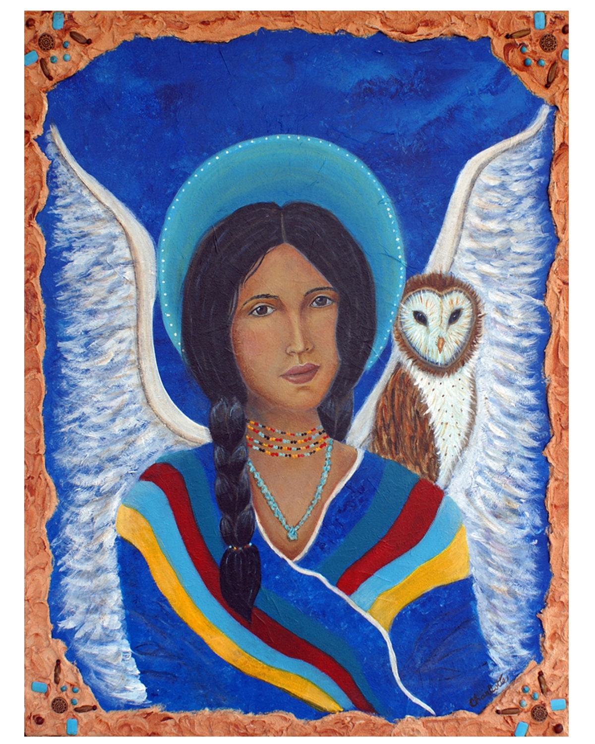 An Original Fine Art 8 by 10 Native American Earth Angel Print, Kachina A Hopi Female With Her Owl,