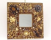Jeweled Mosaic Mirror Brown and Gold Handmade OOAK