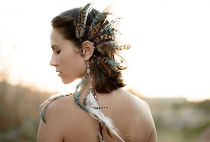 wild child... tribal feather ear cuff // Free Shipping Domestic, festival, burning man, party, headdress
