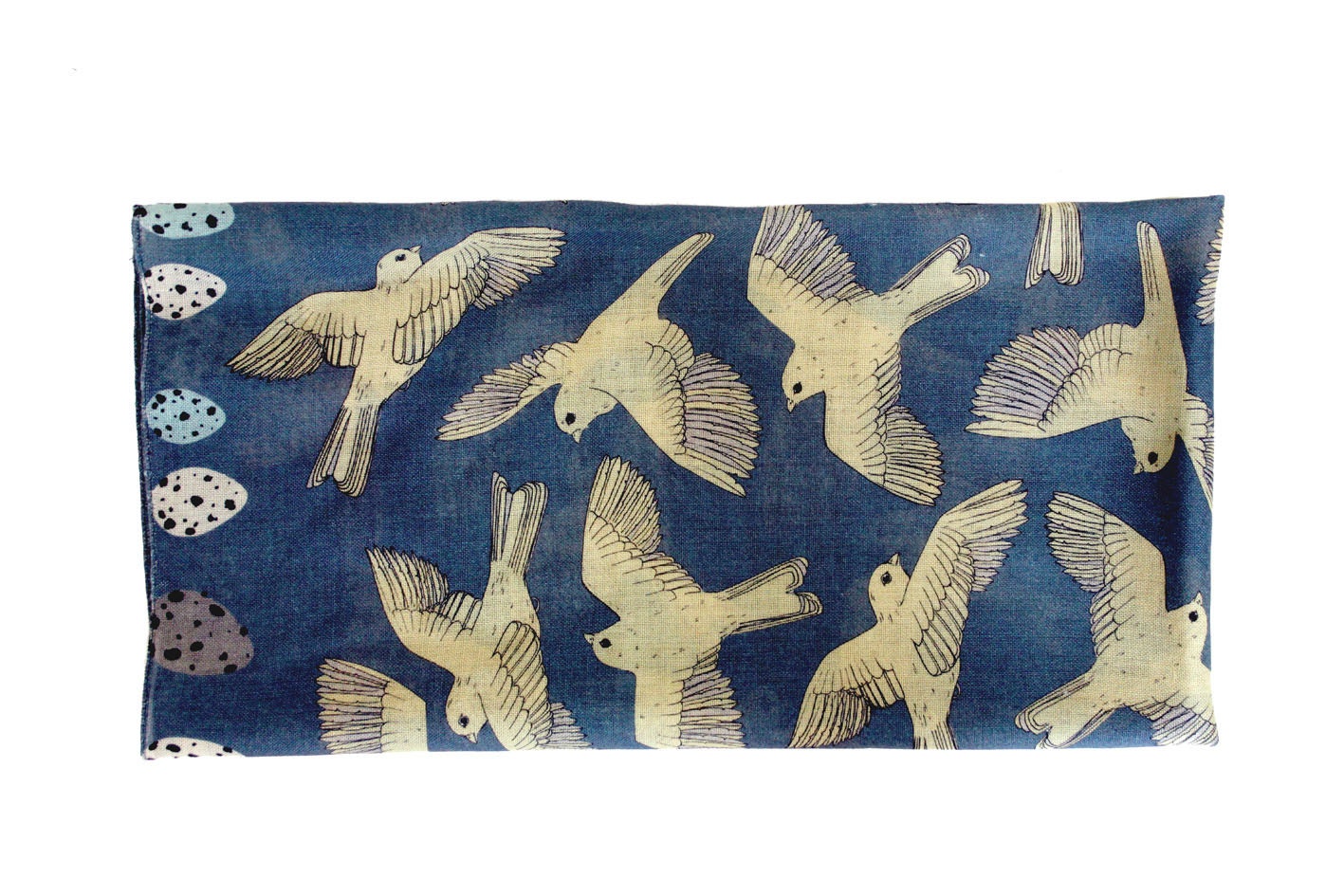 Canary and Egg Printed Blue and Yello Patterned Wool and Silk Blend Scarf