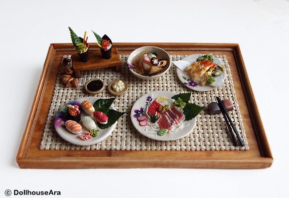 Sushi, Sashimi (No.5) Maki Japanese food sets-Handcraft Dollhouse Miniatures 1/12