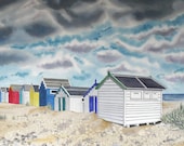 Original Watercolour Painting Beach Huts Southwold Seaside Picture