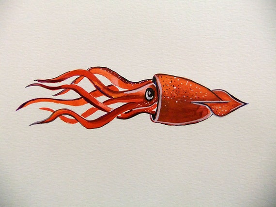 Original Watercolor Painting-Squid