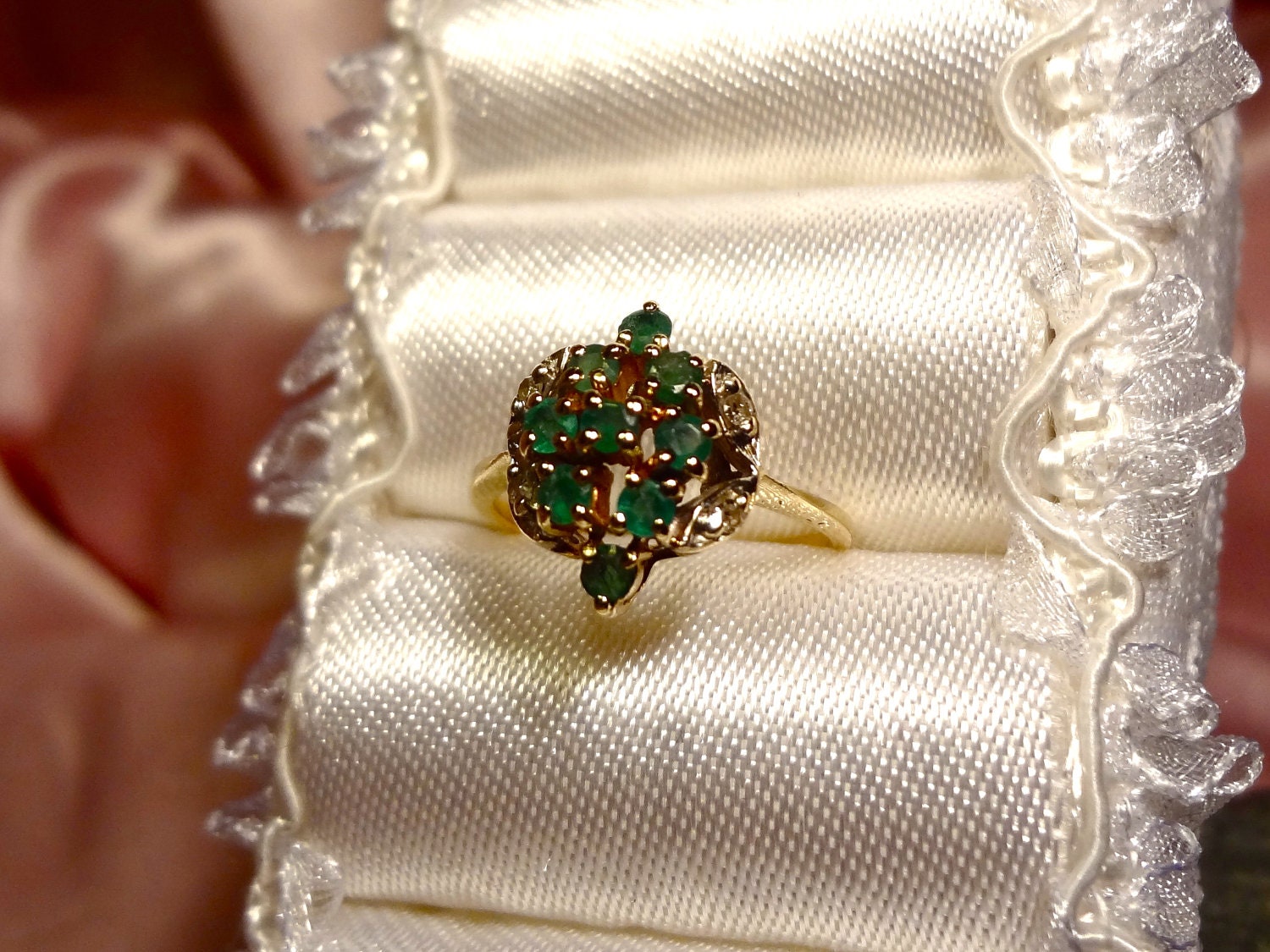 10k Gold Yellow  Emerald & Diamond Cluster Ring