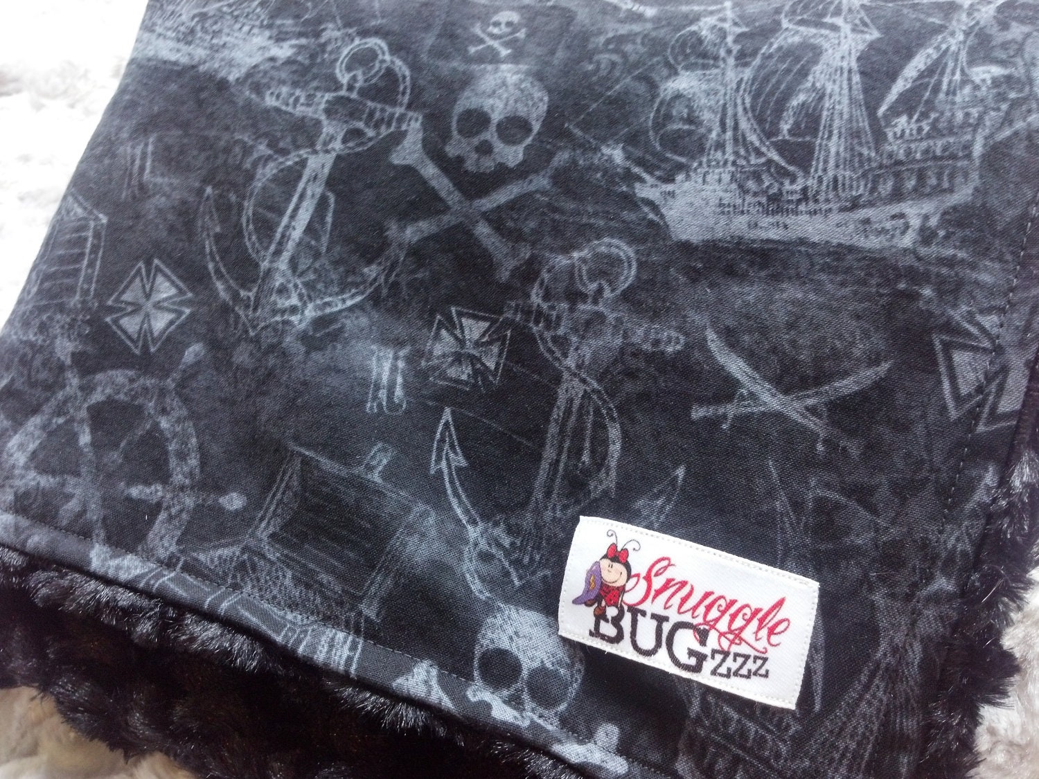 Pirates Life For Me Cross Bones Black and Gray TODDLER Blanket  - Ready To Ship