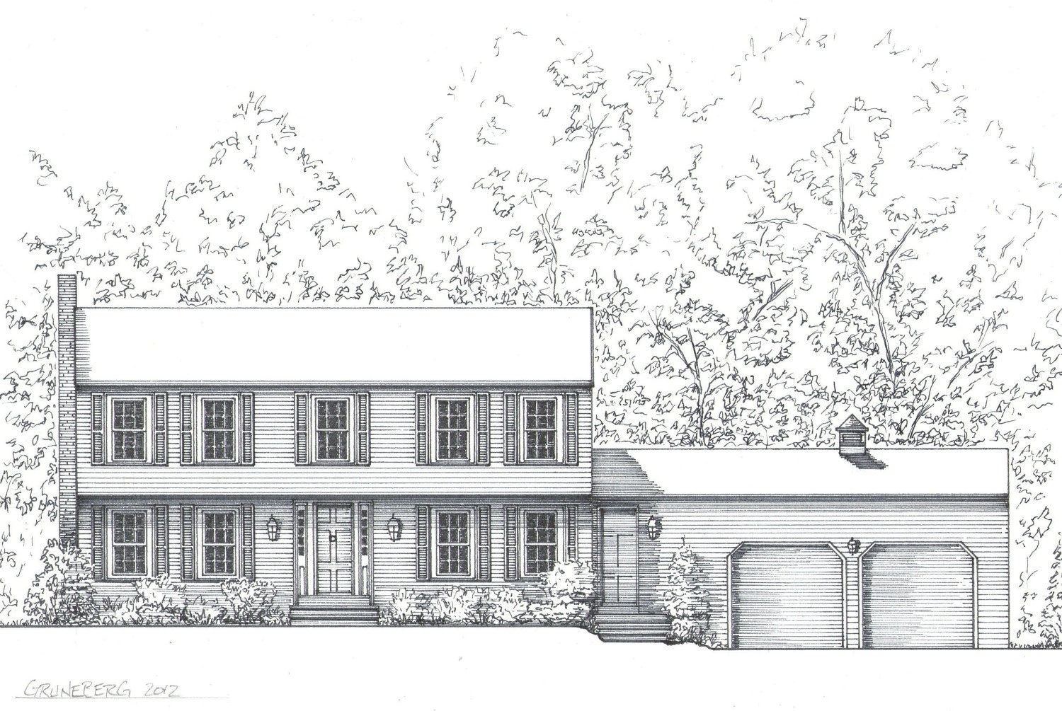 Custom House, Historical Site, or Business Architectural Portraits 8x10 Black and White Ink