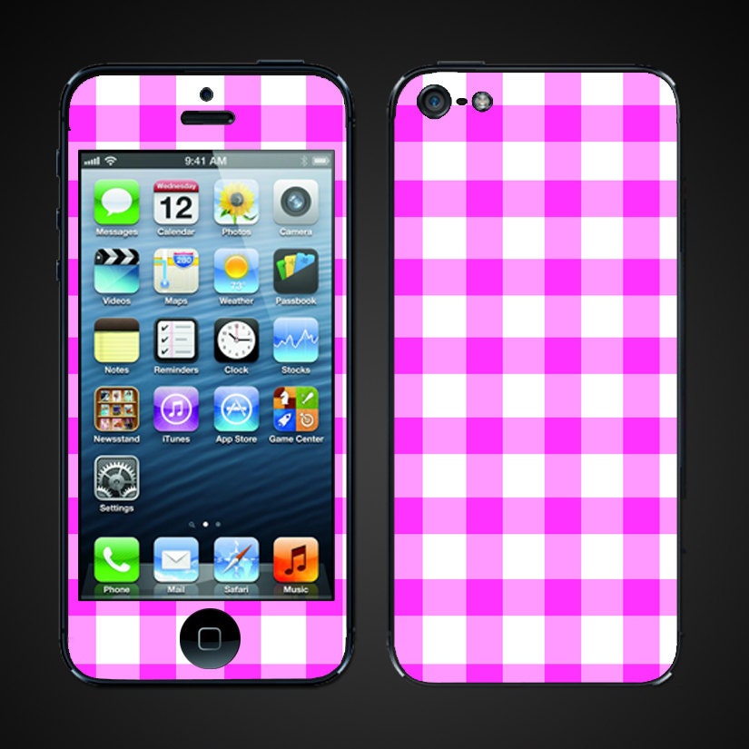 iPhone 5 Vinyl Skins Decal Wrap - Gingham Pattern Pink Cute Print - Free Shipping  - NOT a HARD CASE