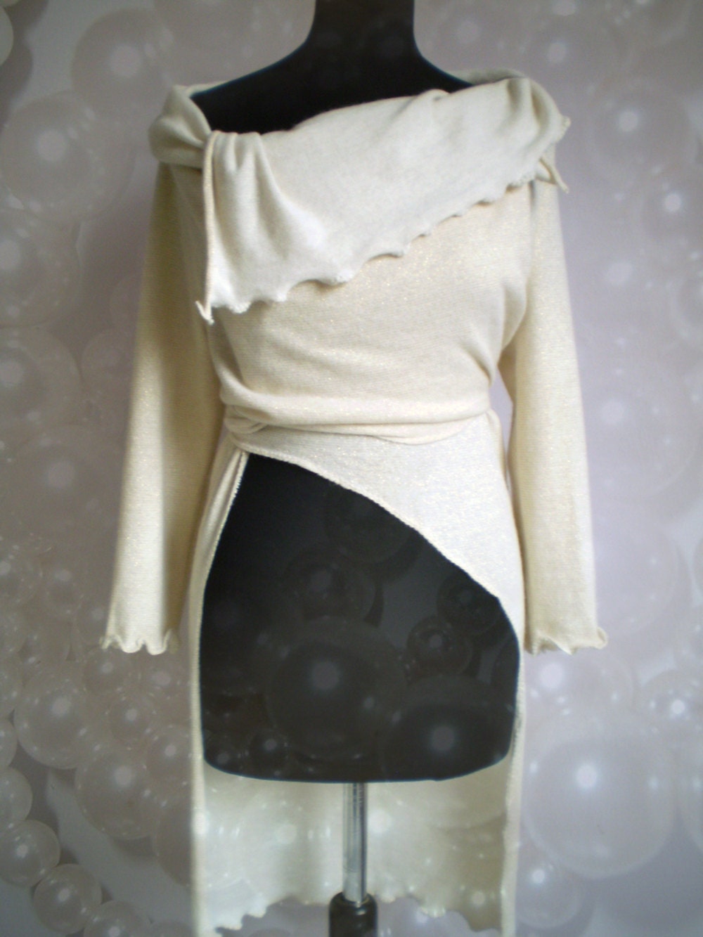 Wrap Cotton Sweater Spring Shrug Tunic-over all and leather brooch