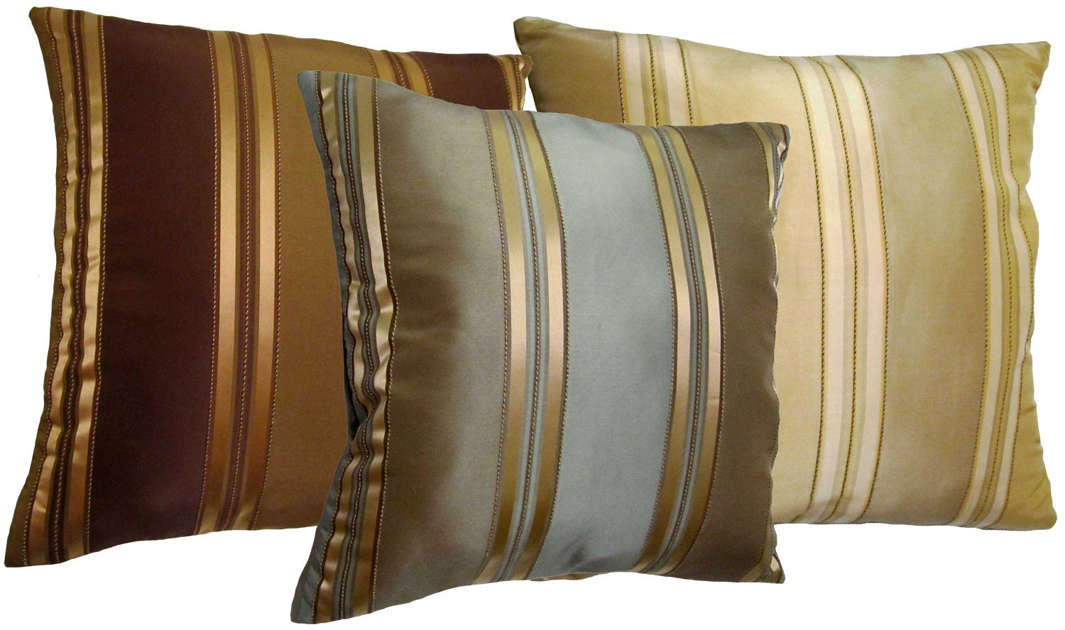 22x22 Teal Blue, Gold, and Dim Camouflage Green Stripes Decorative Throw Pillow Covers