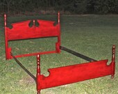 SALE,Red Vintage Bed/ Headboard/ Foot Board/ Shabby Chic Furniture /Beach Cottage /Distressed