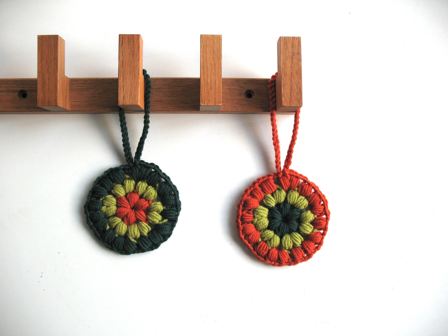 christmas decor - door decoration - pair of hanging flowers - tree home decor - green orange - ready to ship