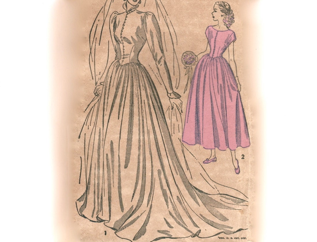 Vintage 1940s-50s Sewing Pattern - Long Train Wedding Gown & Bridesmaids Dress, Shaped Basque Waist - Advance 4800, Bust 32, Unused