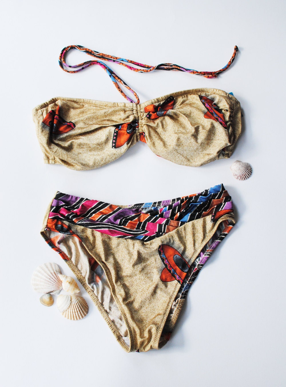 Vintage Bikini // Bandeau Bikini Swimwear // Bathers // Underwire Bikini set Swimsuit // Size 42 D Cup