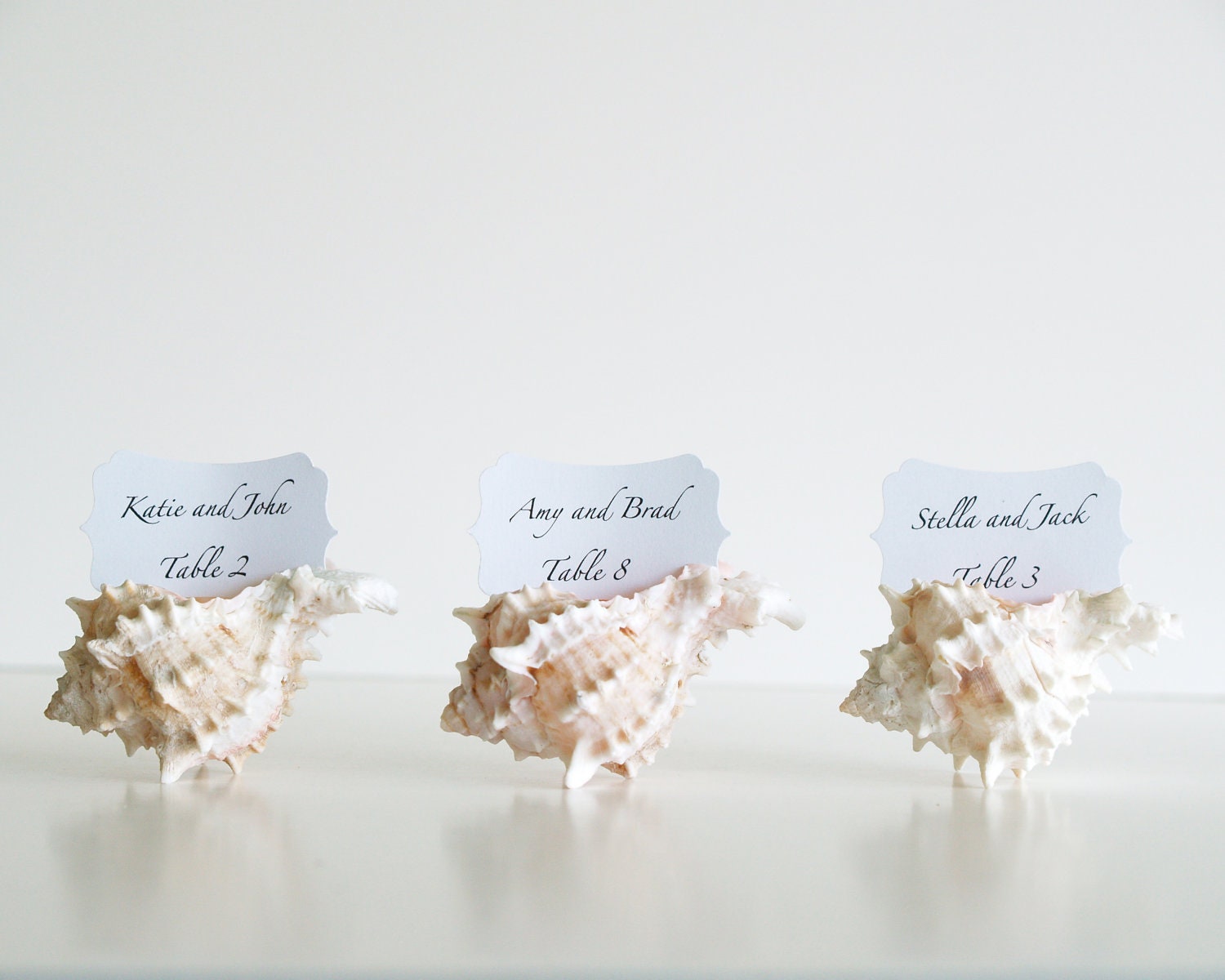 Beach Wedding Place Cards, Wedding Table Decorations, 10 Shell Seating holders Sea White Pink Shabby Chic Favor Baby Shower