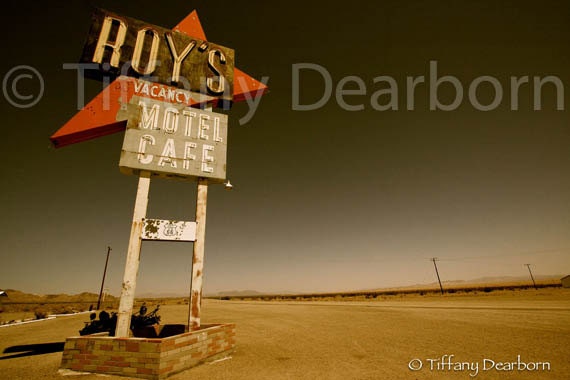 route 66 vacancy - Roy's abandoned motel cafe in desert ghost town, Amboy, California- 8x10 Matte color print