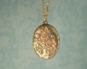 Antique Rose Gold Locket, Oval with Intricate Floral Etchings, Petite, Wedding Locket