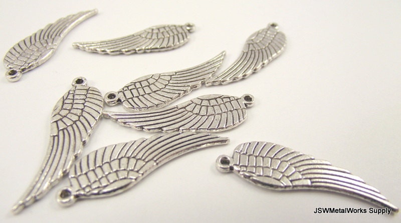 Antiqued Silver Wing Charms, 28x9mm, 20 Pieces