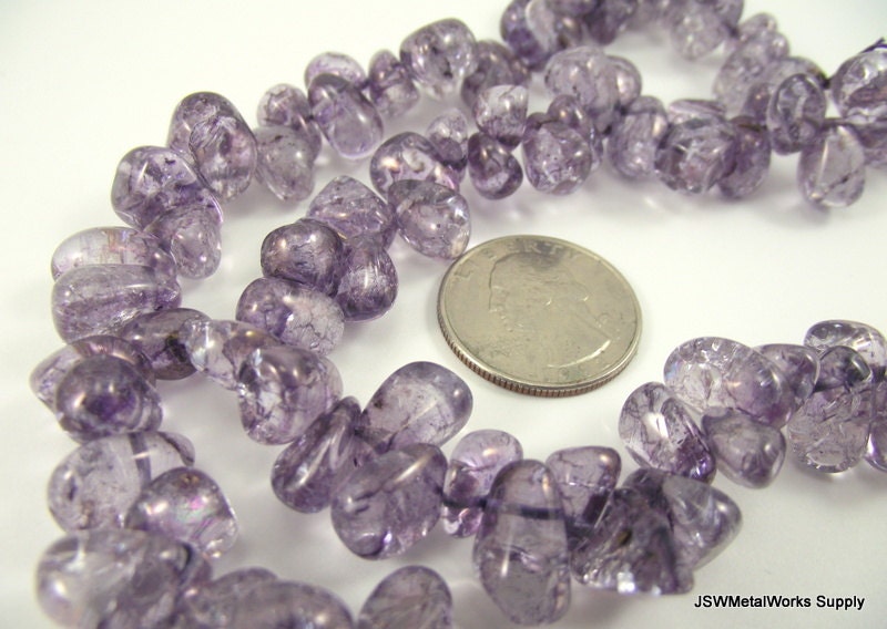 Ice Flake Quartz Beads, Purple, Large Top-Drilled Chip, 10 - 12mm, 15 inch strand, Whole Strand