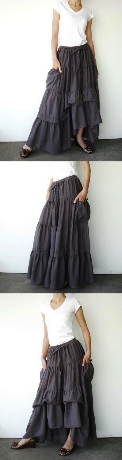 NO.42 Grey Cotton Maxi Skirt (2 Options skirt)