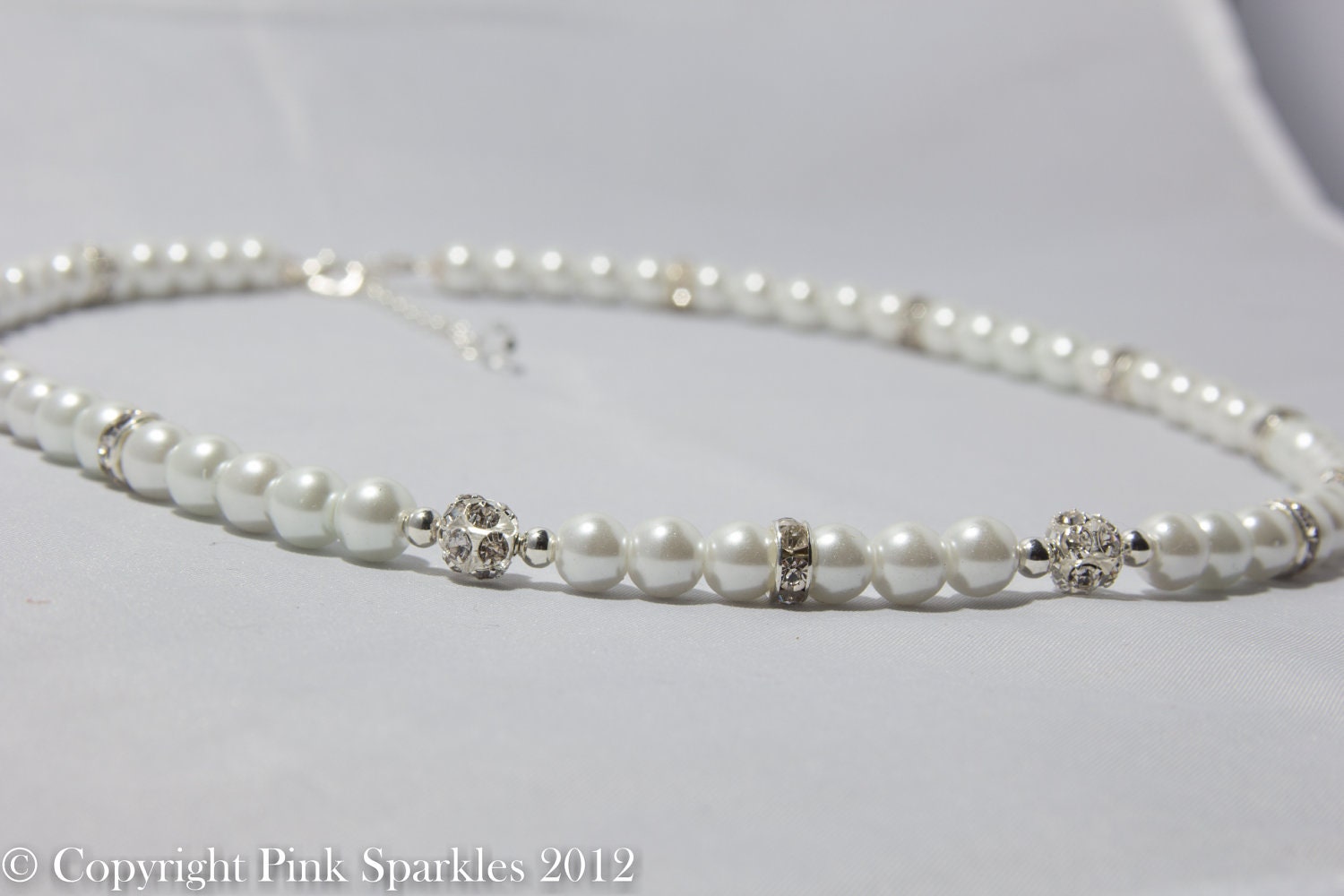 White Pearl Necklace,  Rhinestone, Bridal Necklace, Wedding Jewellery