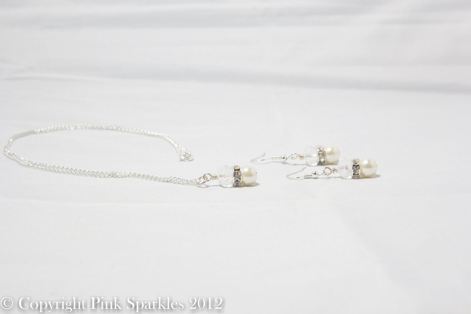 Ivory Pearl and Crystal Jewellery Set, Necklace and Earrings