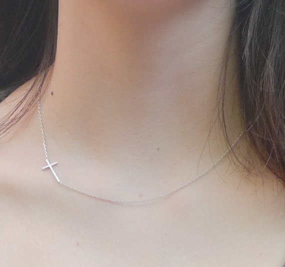 silver sideways cross necklace