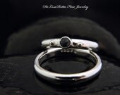 Recycled Silver Rose Cut Blue Sapphire Wedding Engagement Ring Band Set