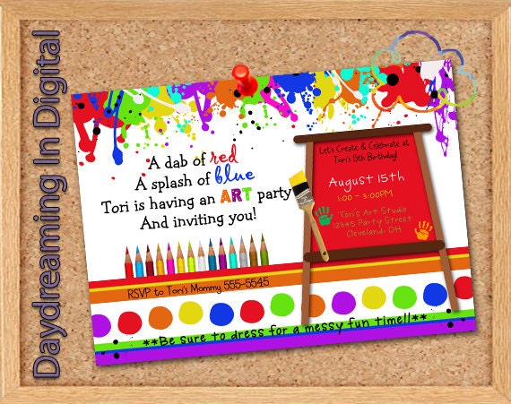 Digital File - 5x7 Art Party Birthday - Custom Personalized